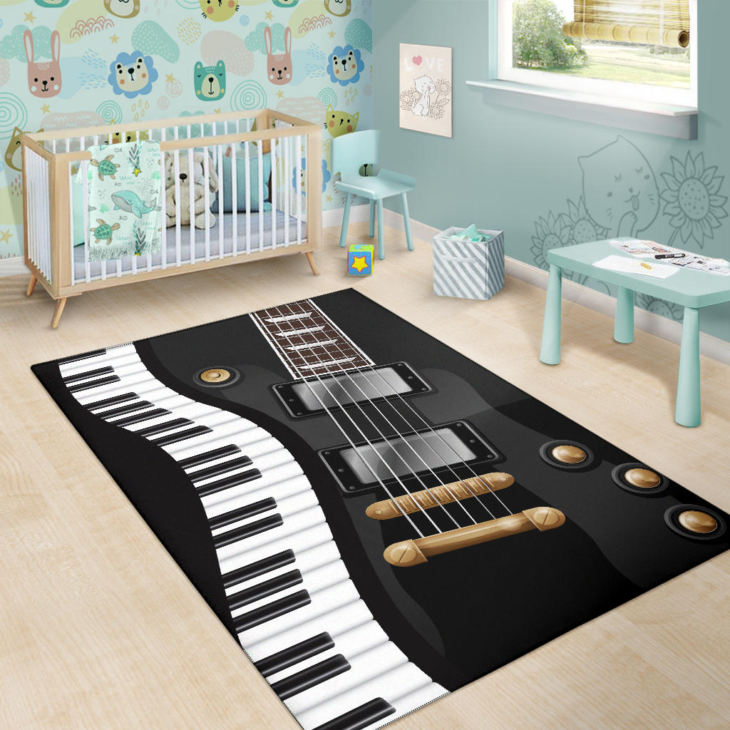 Piano And Black Electric Guitar Area Rug