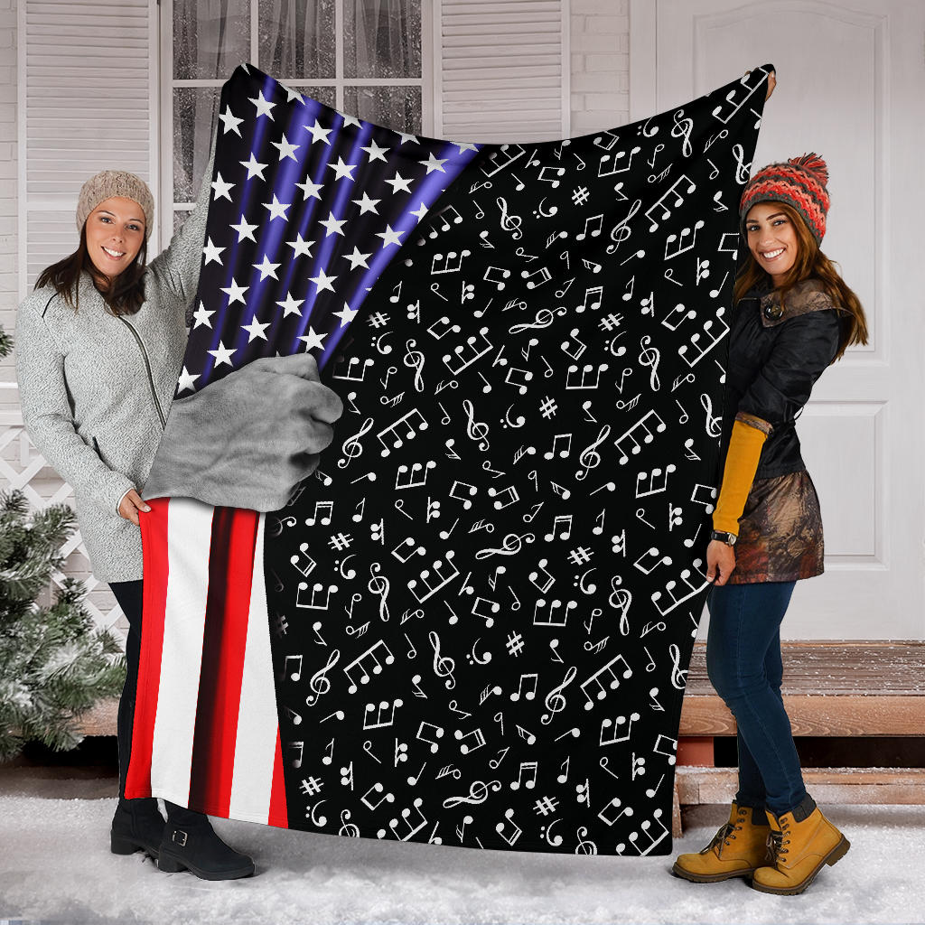 Music Notes American Flag Blanket