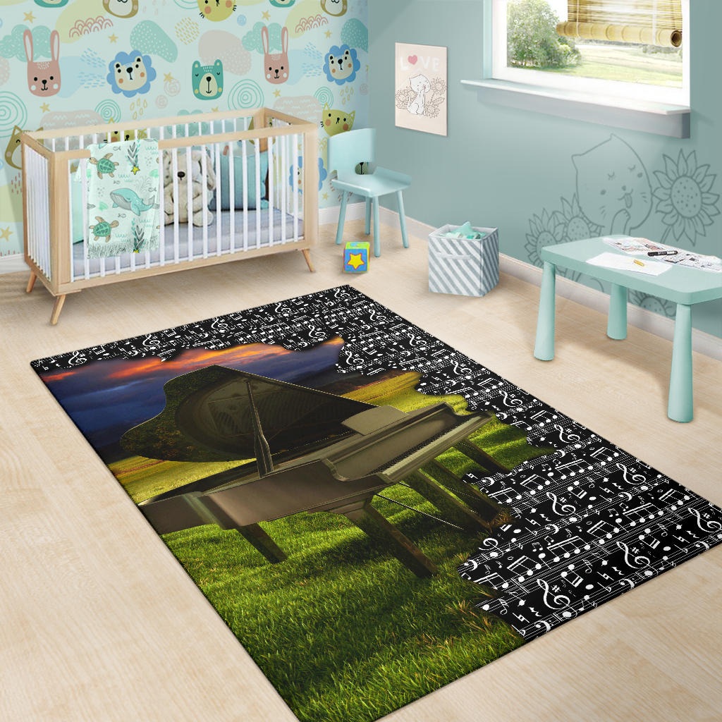 Piano And Music Black Area Rug