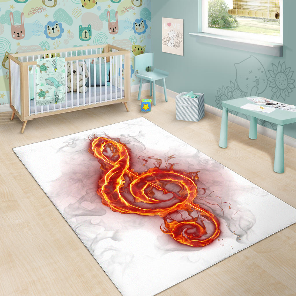 Treble Clef Fire White Area Rug