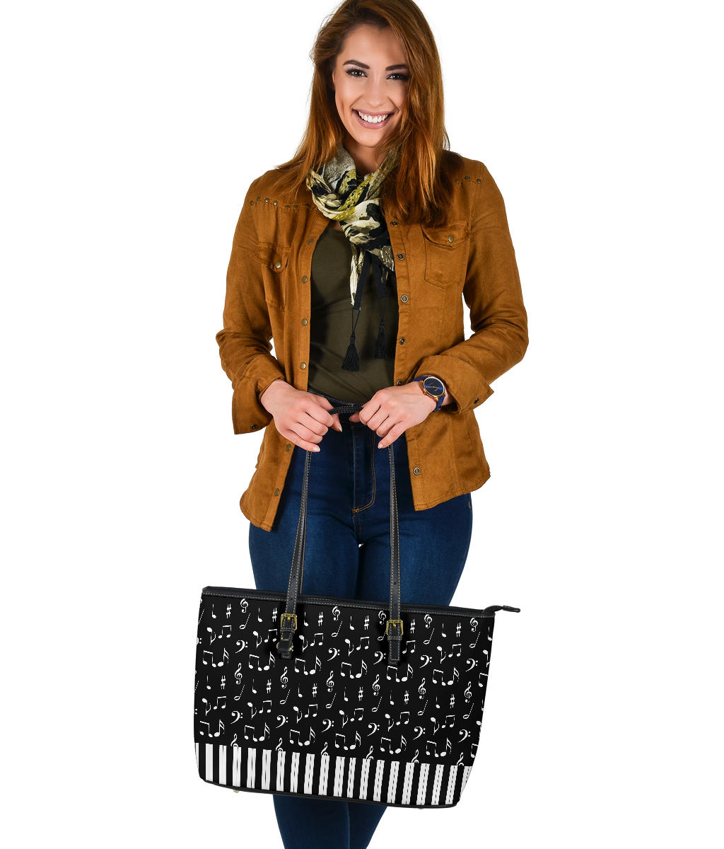 Music Notes And Piano Art Large Leather Tote Bag