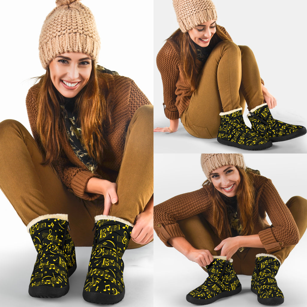 Yellow Musical Notes Cozy Winter Boots