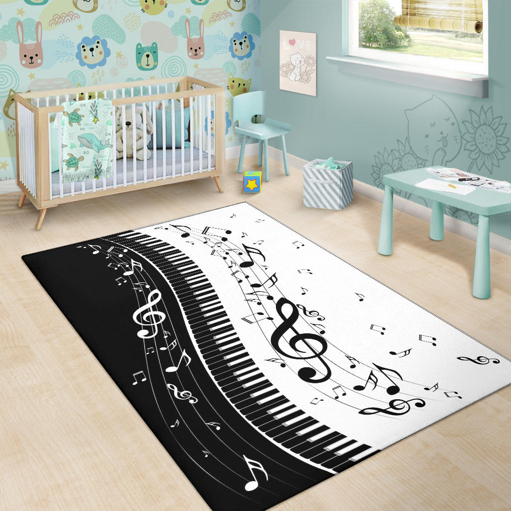 Piano With Musical Notes Area Rug