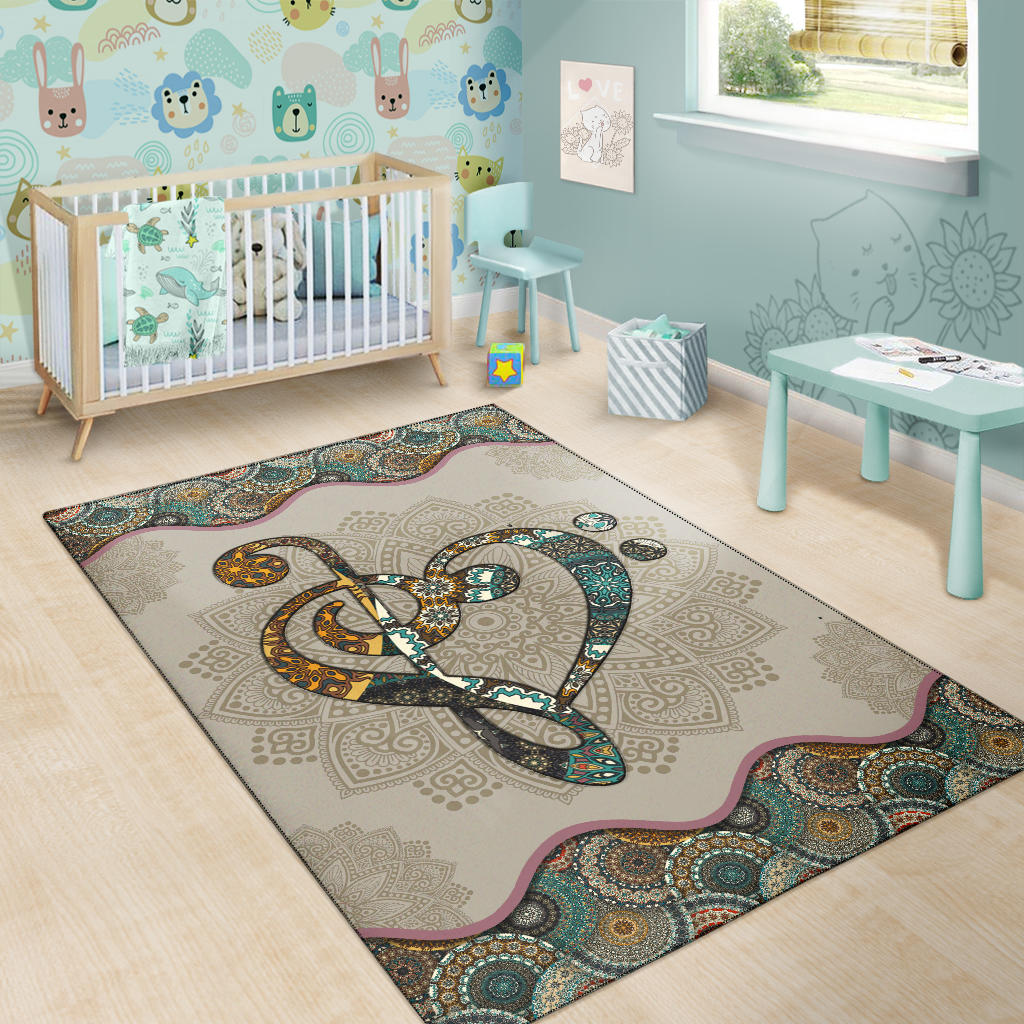 Music Note Heart Mandala Area Rug