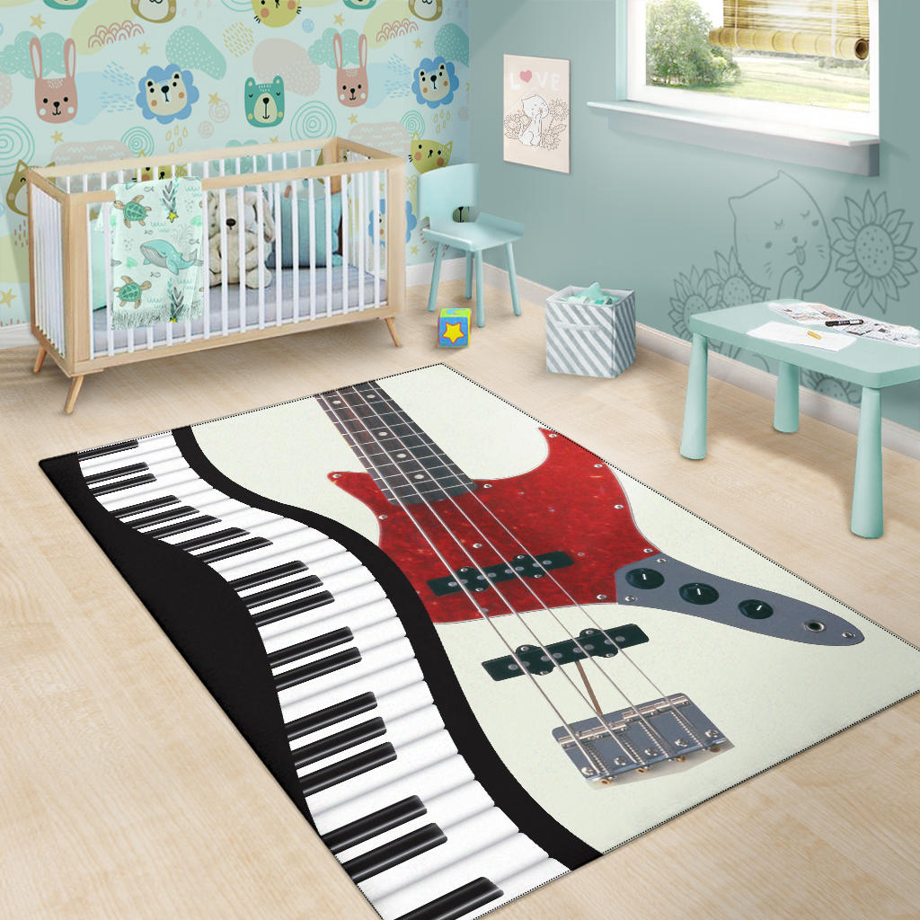 Piano Keys And Bass Guitar Area Rug