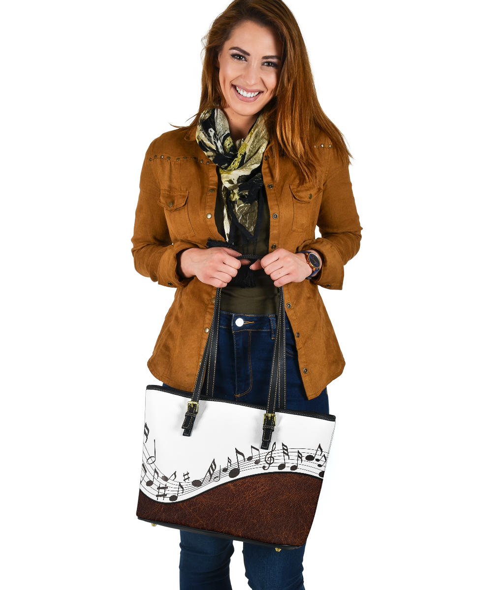 Musical Notes Small Leather Tote Bag