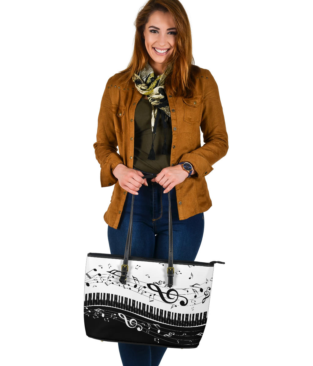 Piano And Music Notes Large Leather Totes