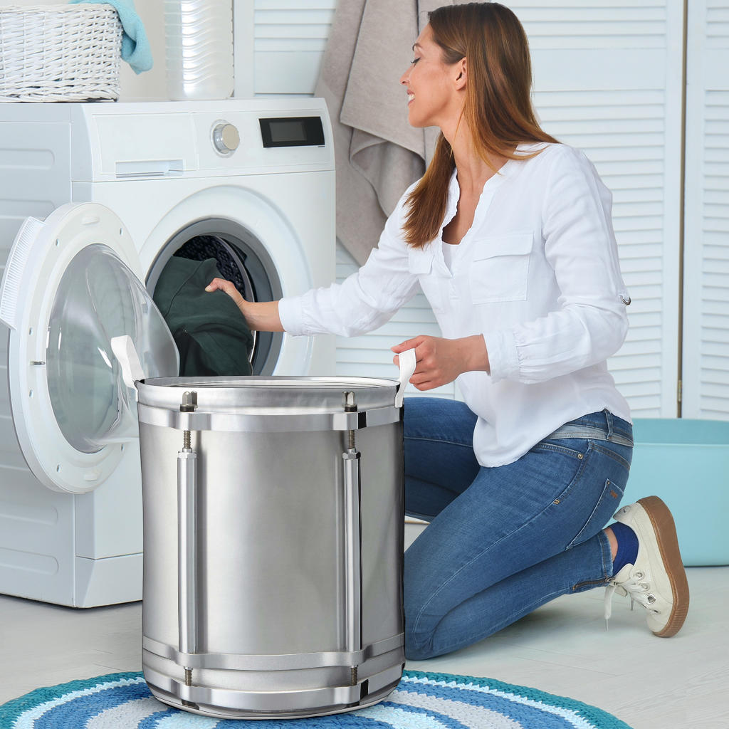 Stunning Silver Metal Snare Drum Laundry Basket