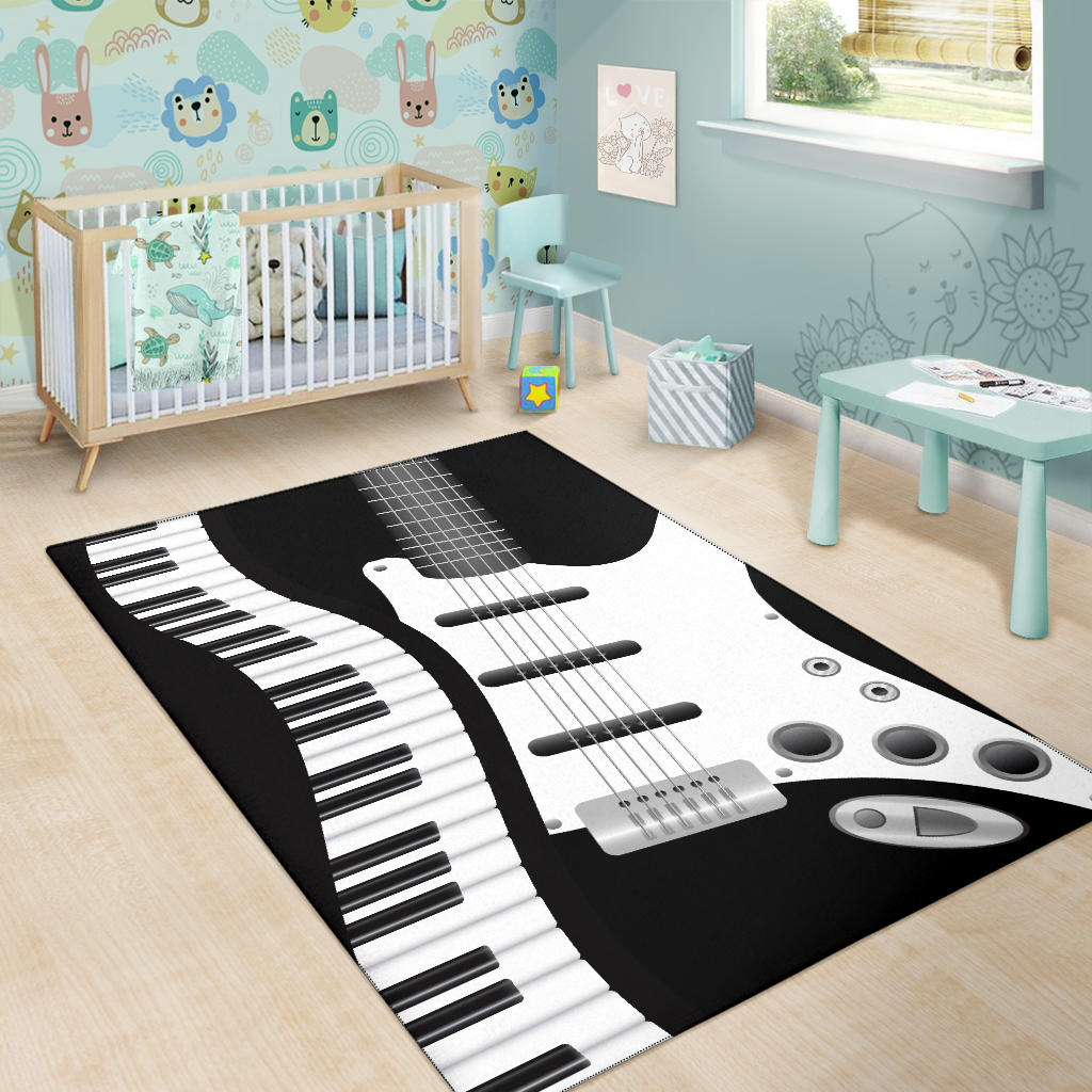 Piano And White Electric Guitar Area Rug