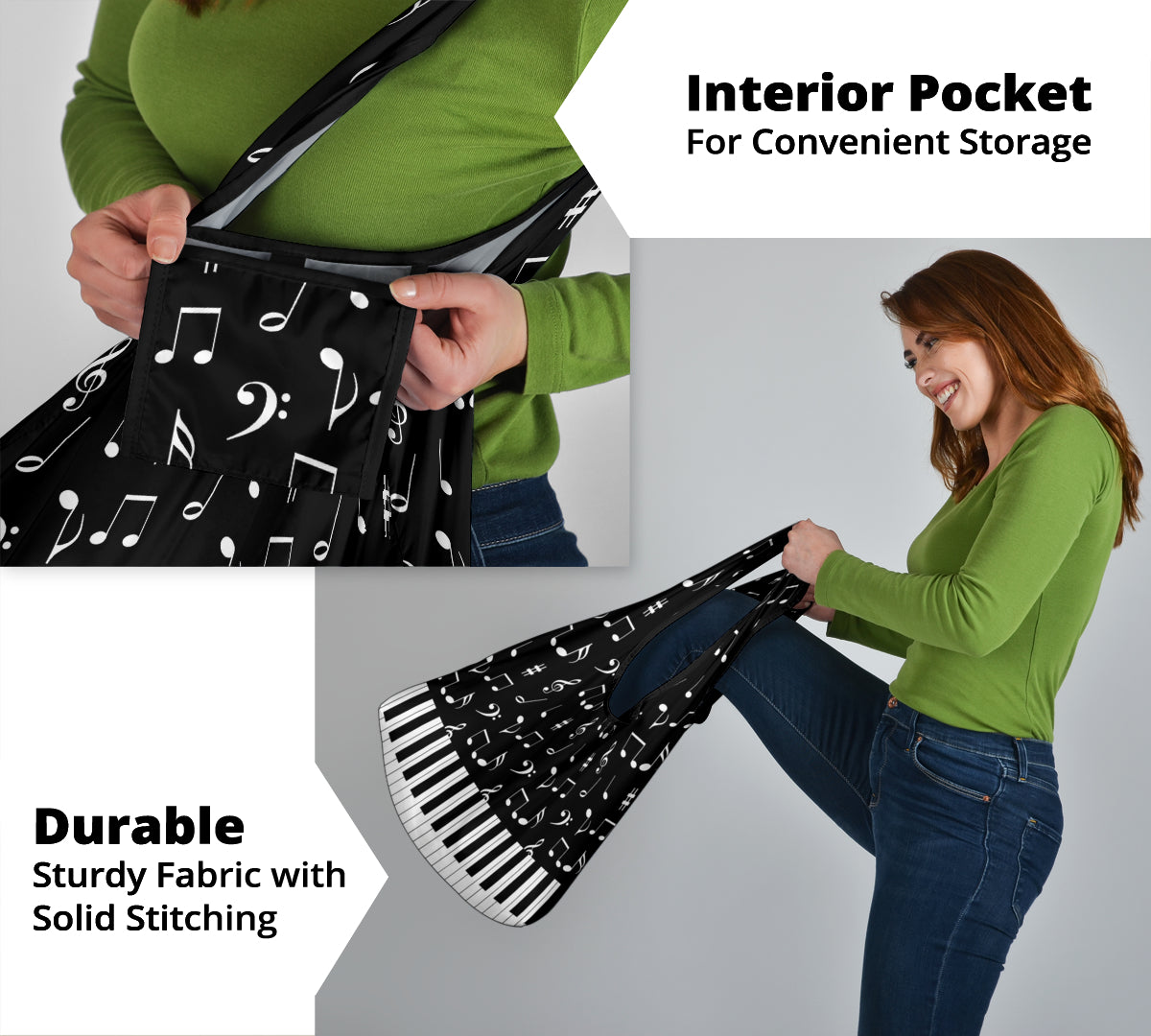 Music Notes And Piano Art Grocery Bag 3-Pack