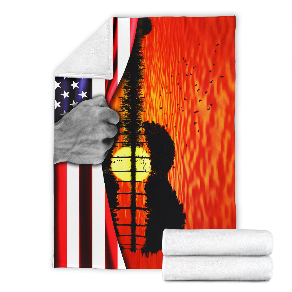 Guitar American Flag Sunset Blanket