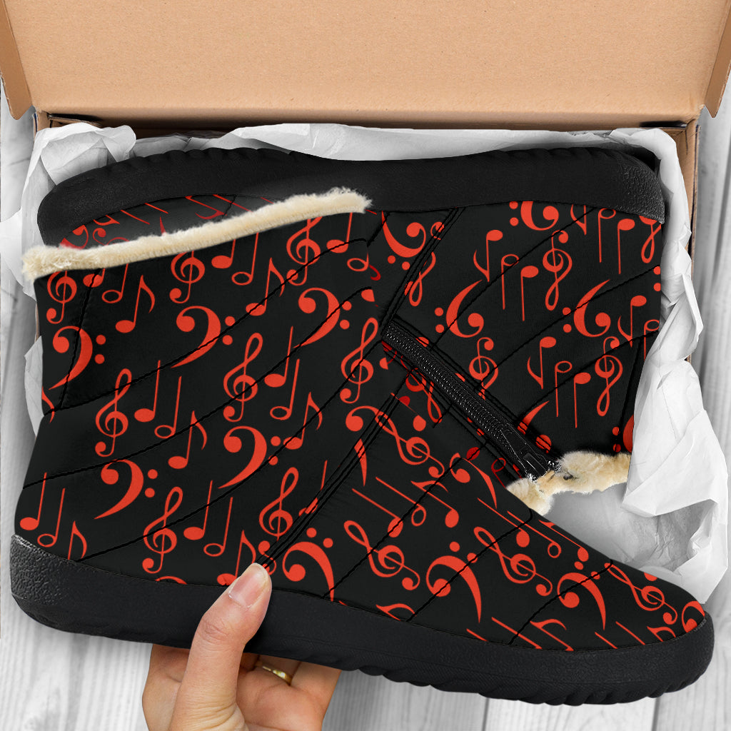 Red Music Notes Cozy Winter Boot
