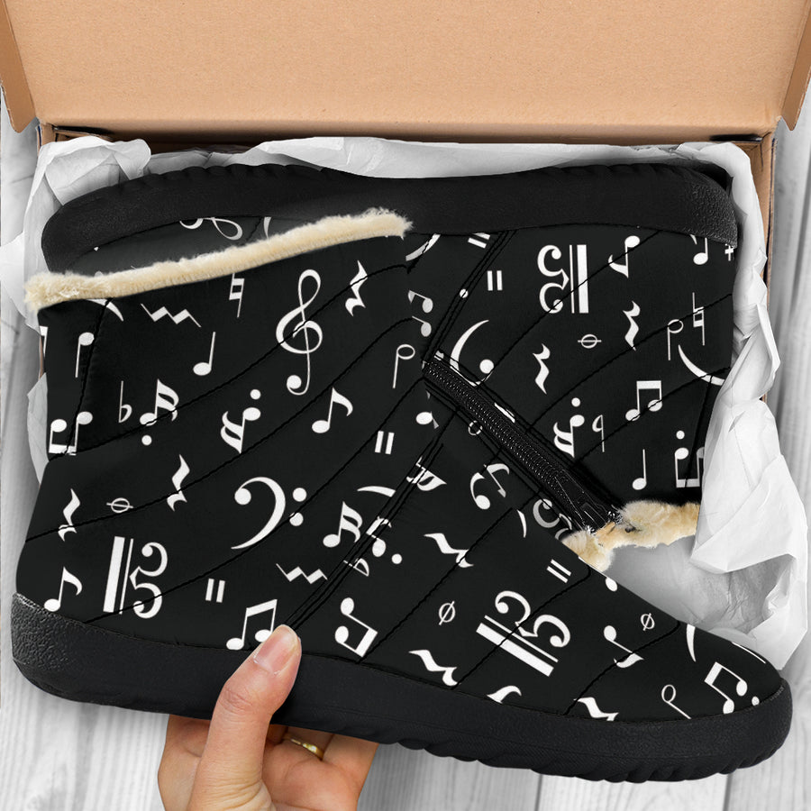 Music Notes Black Cozy Winter Boots