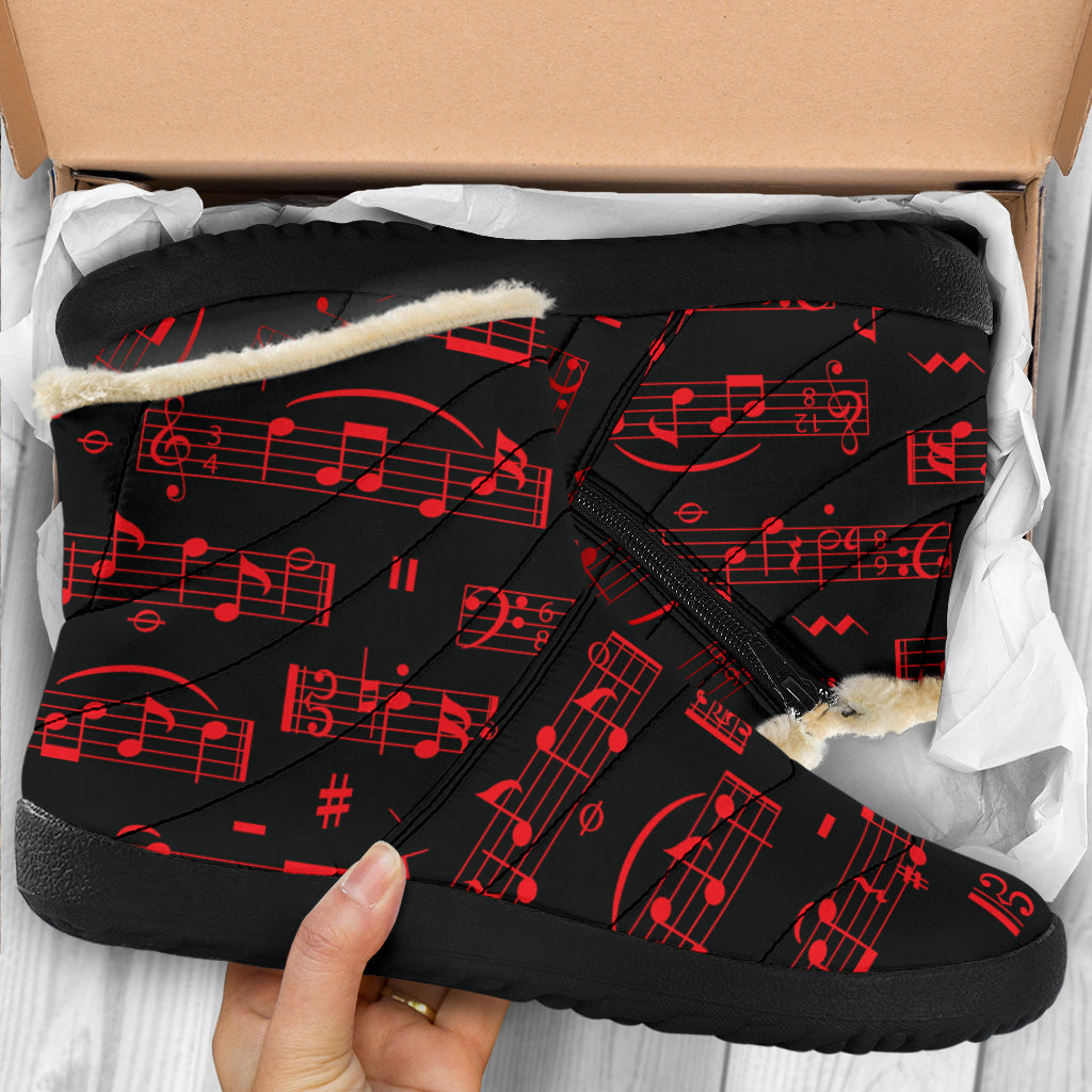 Red Music Notes Sheet Cozy Winter Boots