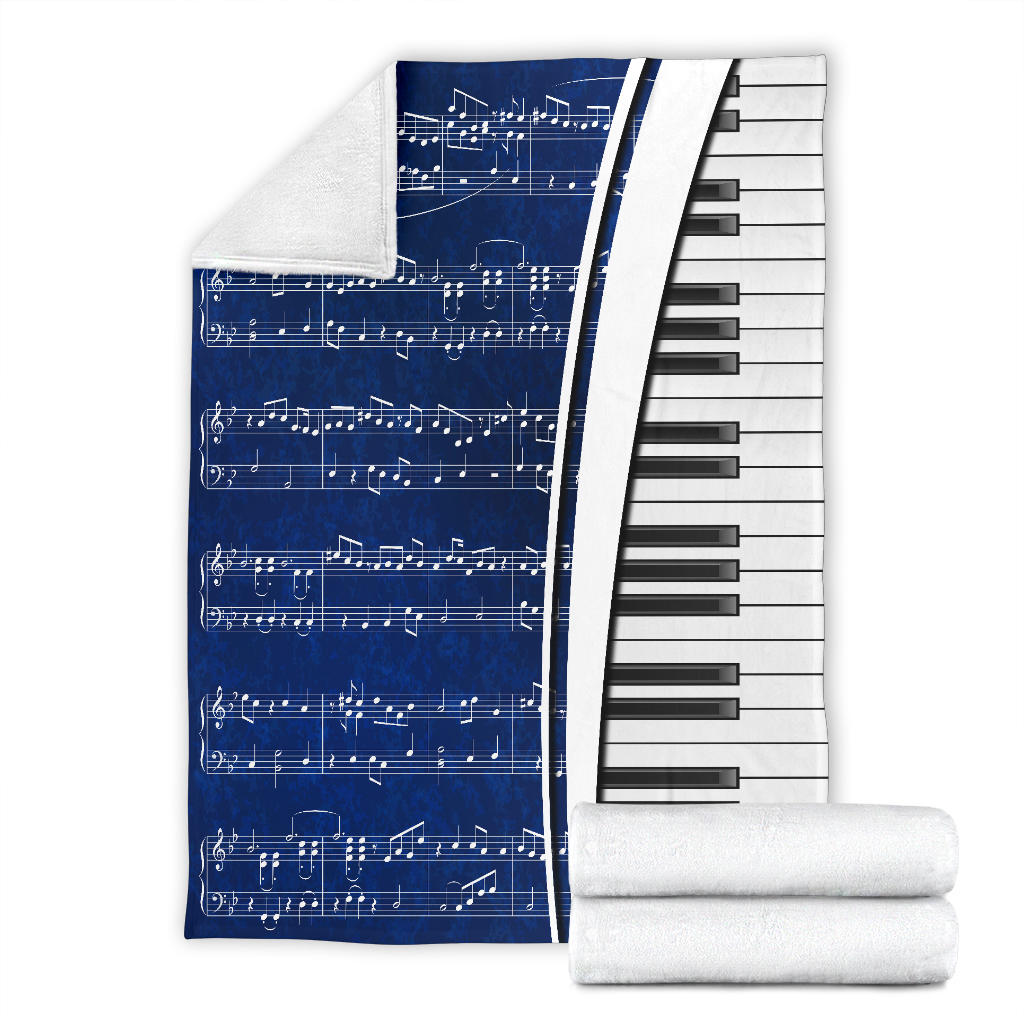 Piano Keys And Blue Sheet Music Blanket