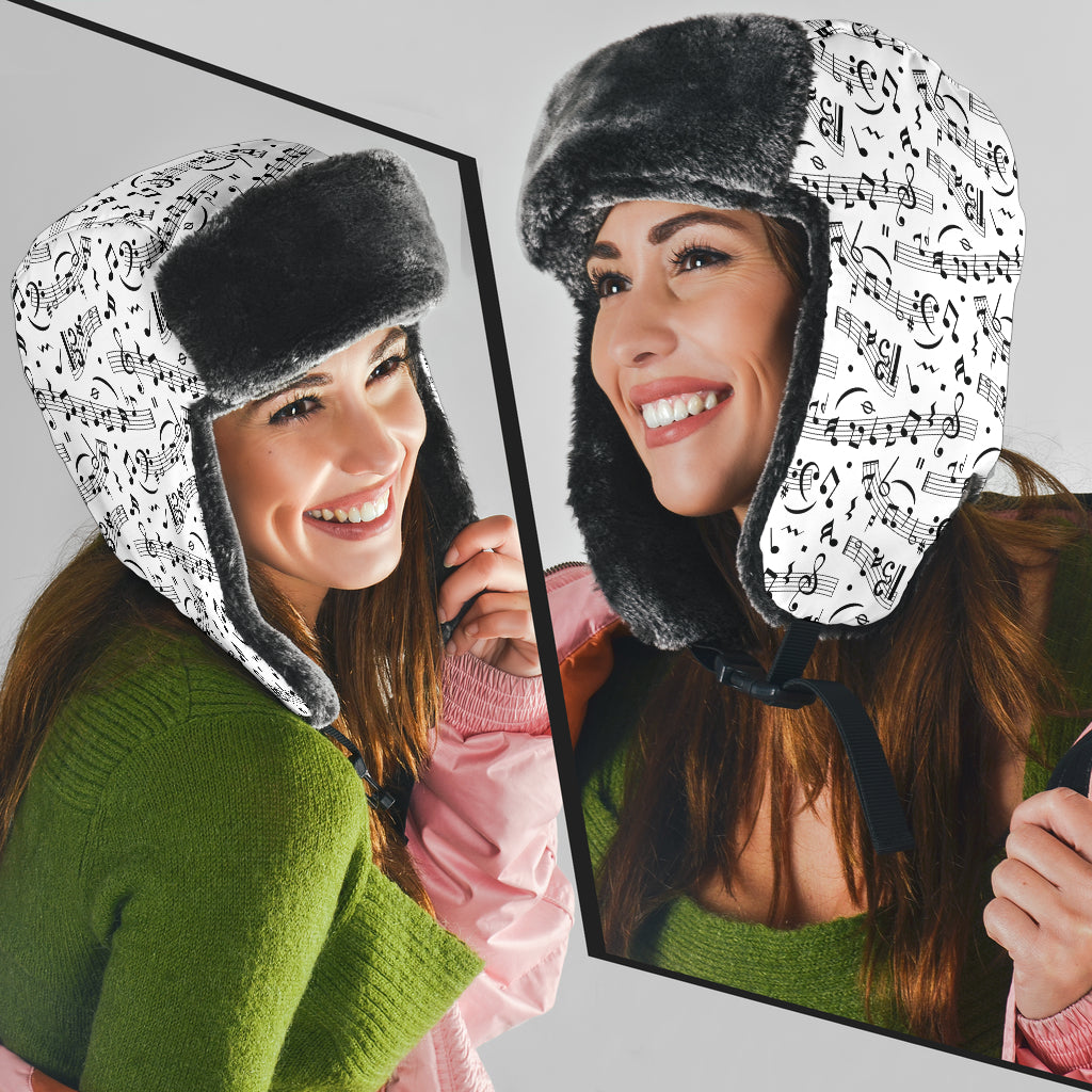 Music Notes Seamless White Trapper Hat