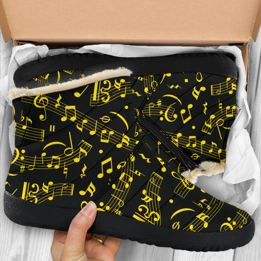 Yellow Musical Notes Cozy Winter Boots