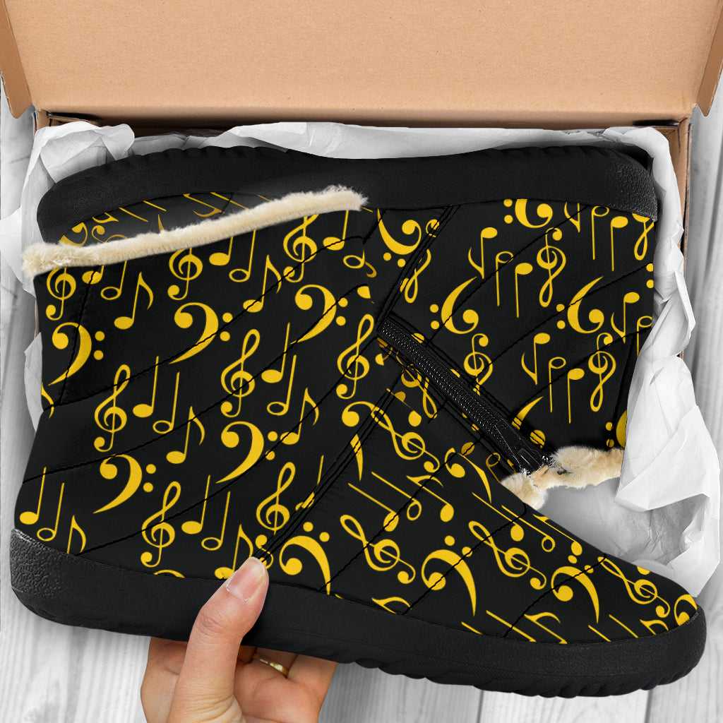 Yellow Music Notes Cozy Winter Boots