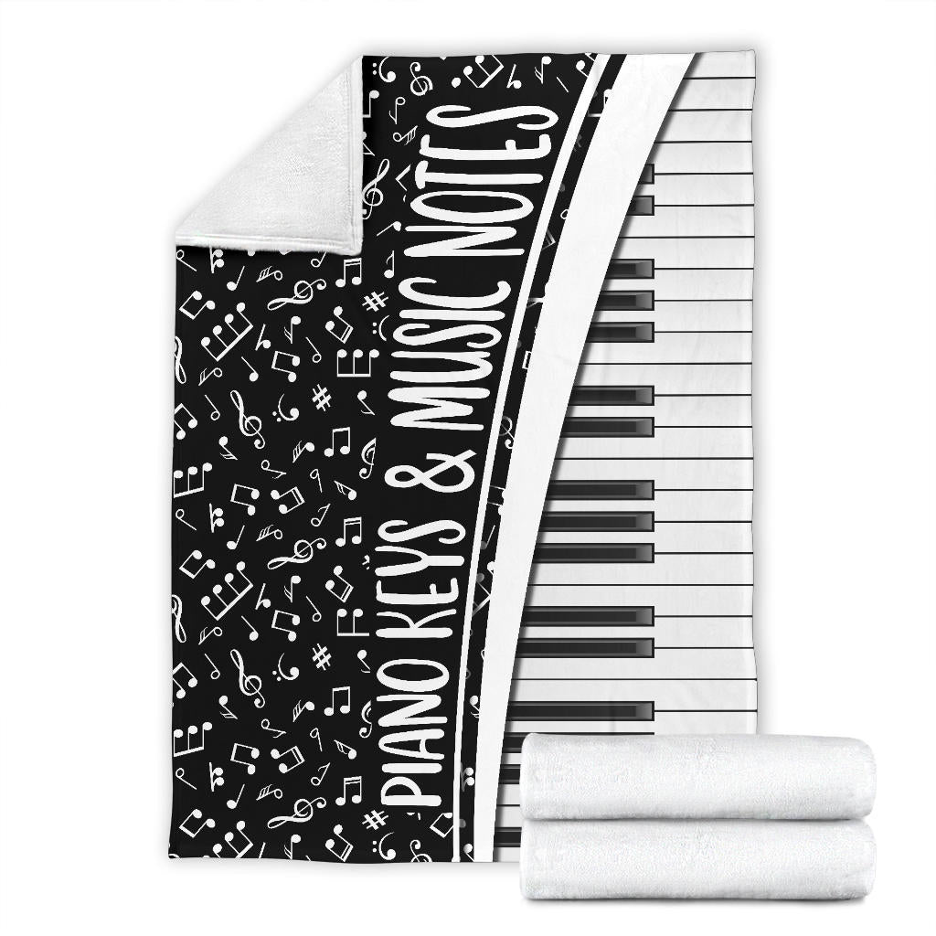 Piano Keys & Music Notes Black Blanket