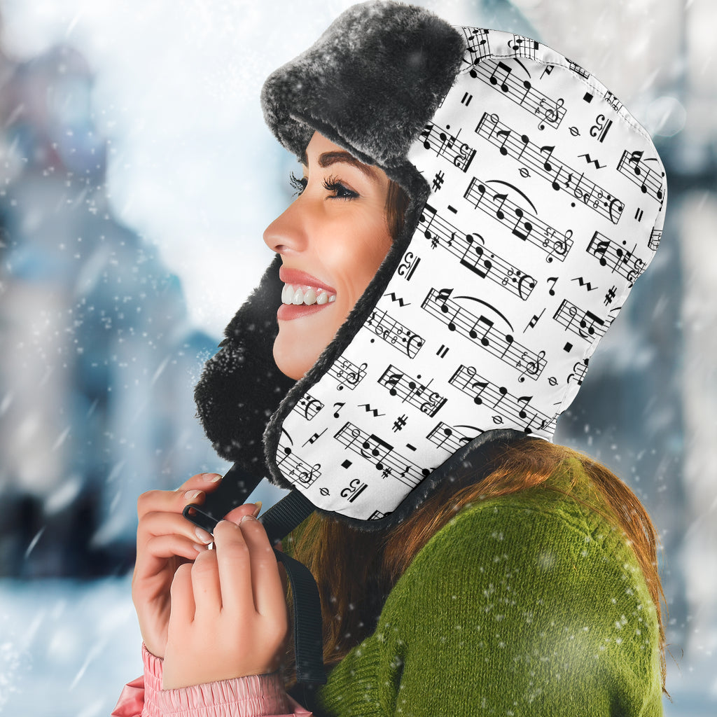 Musical Notes Pattern White Trapper Hat