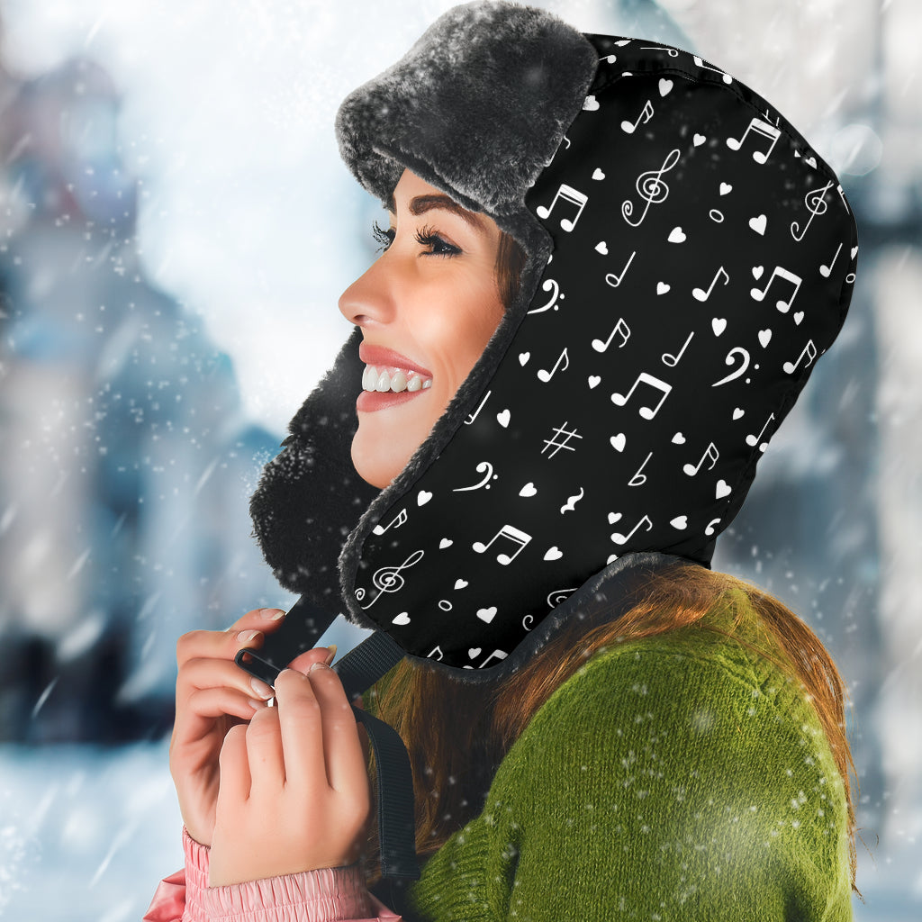 Music Notes Hearts Trapper Hat