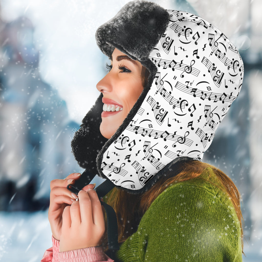 Music Notes Seamless White Trapper Hat