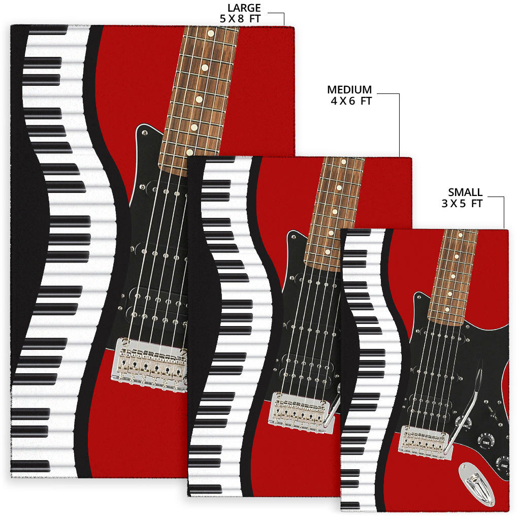 Piano Keys And Red Electric Guitar Area Rug