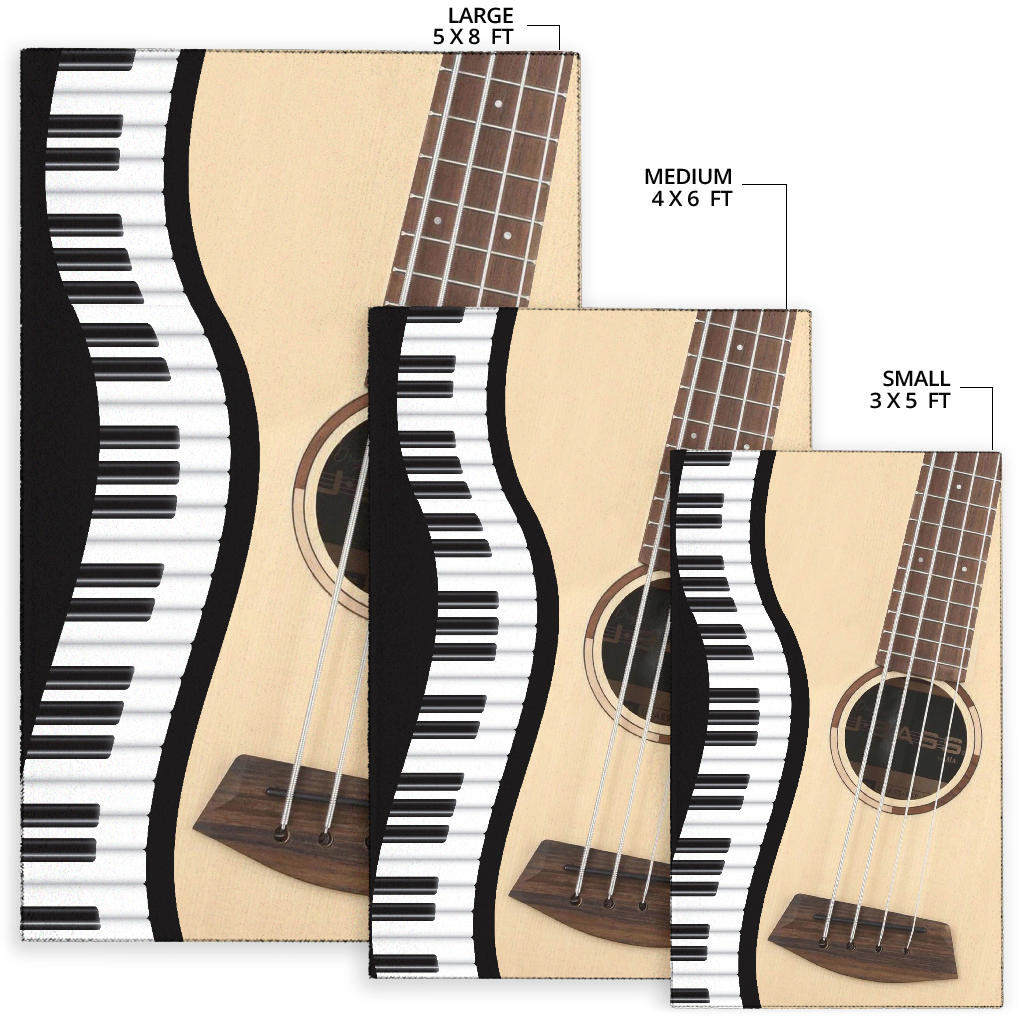 Piano Keys And Wood Guitar Area Rug