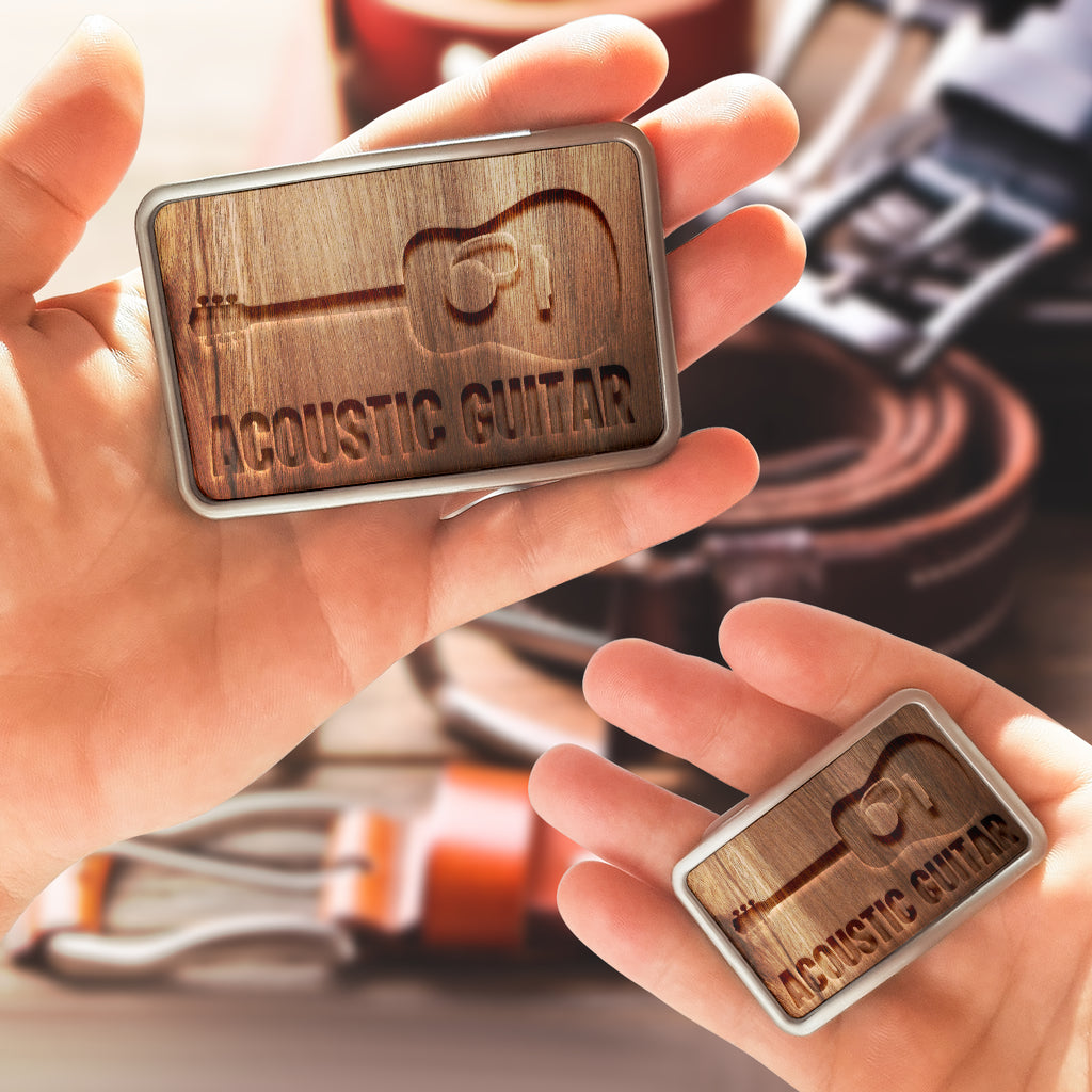 Wood Acoustic Guitar Belt Buckle