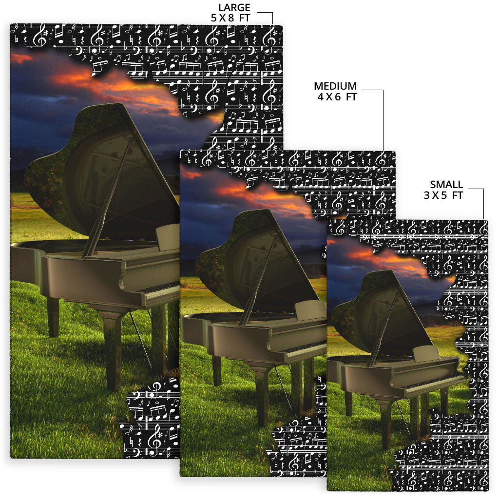 Piano And Music Black Area Rug