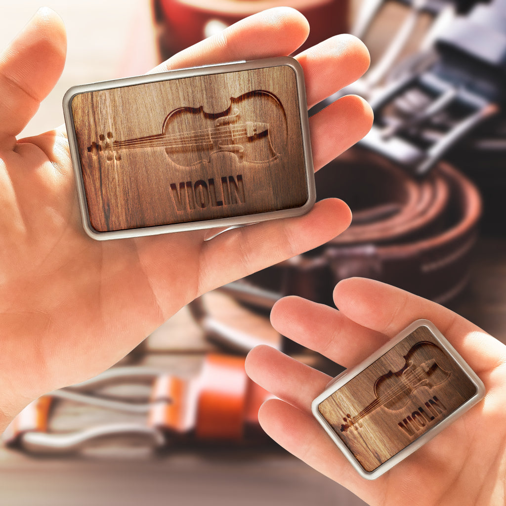 Wood Violin Belt Buckle