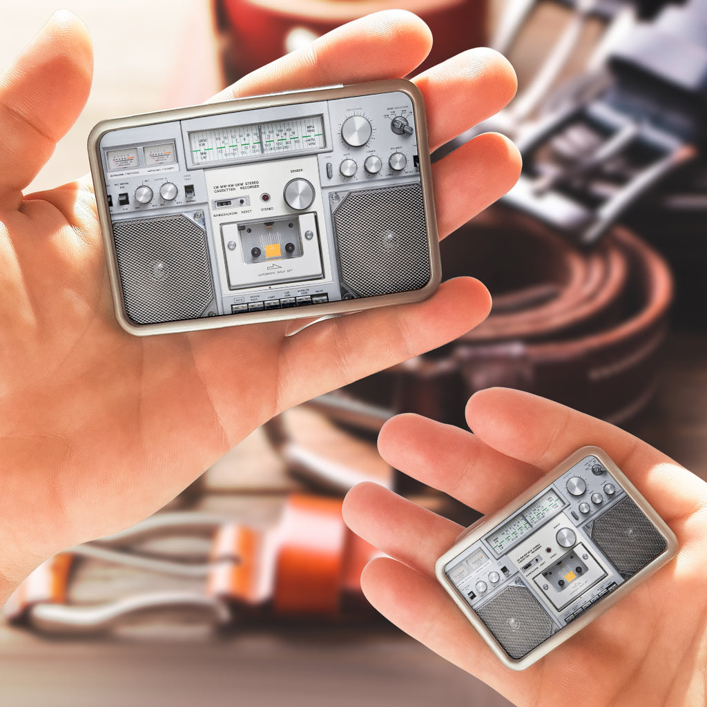 White Stereo Belt Buckle