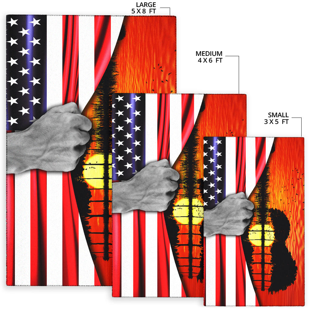 Guitar American Flag Sunset Area Rug