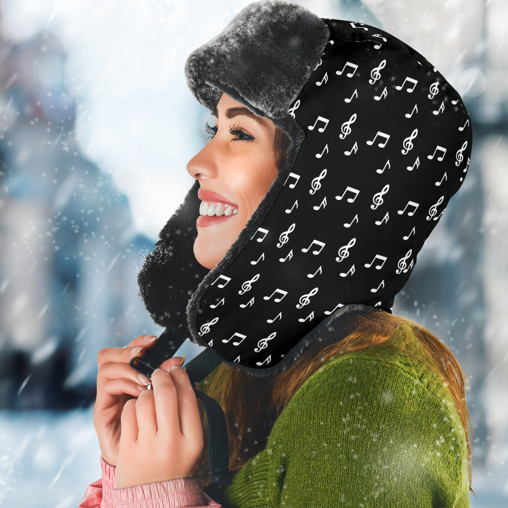 Music Notes Black Trapper Hat