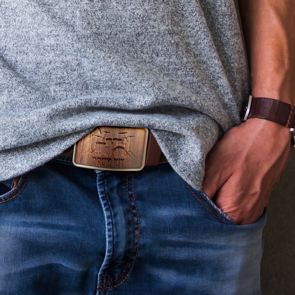 Wood Drum Kit Belt Buckle