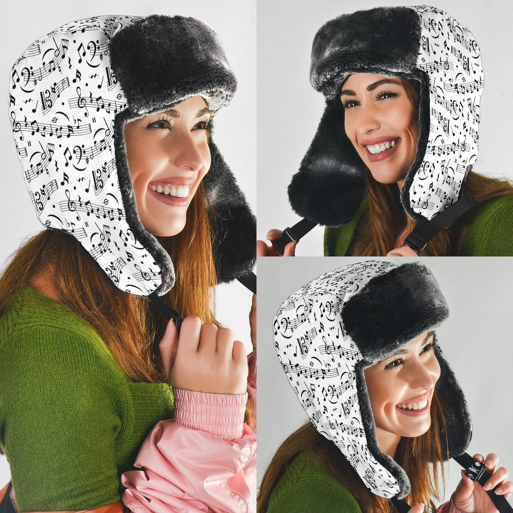 Music Notes Seamless White Trapper Hat