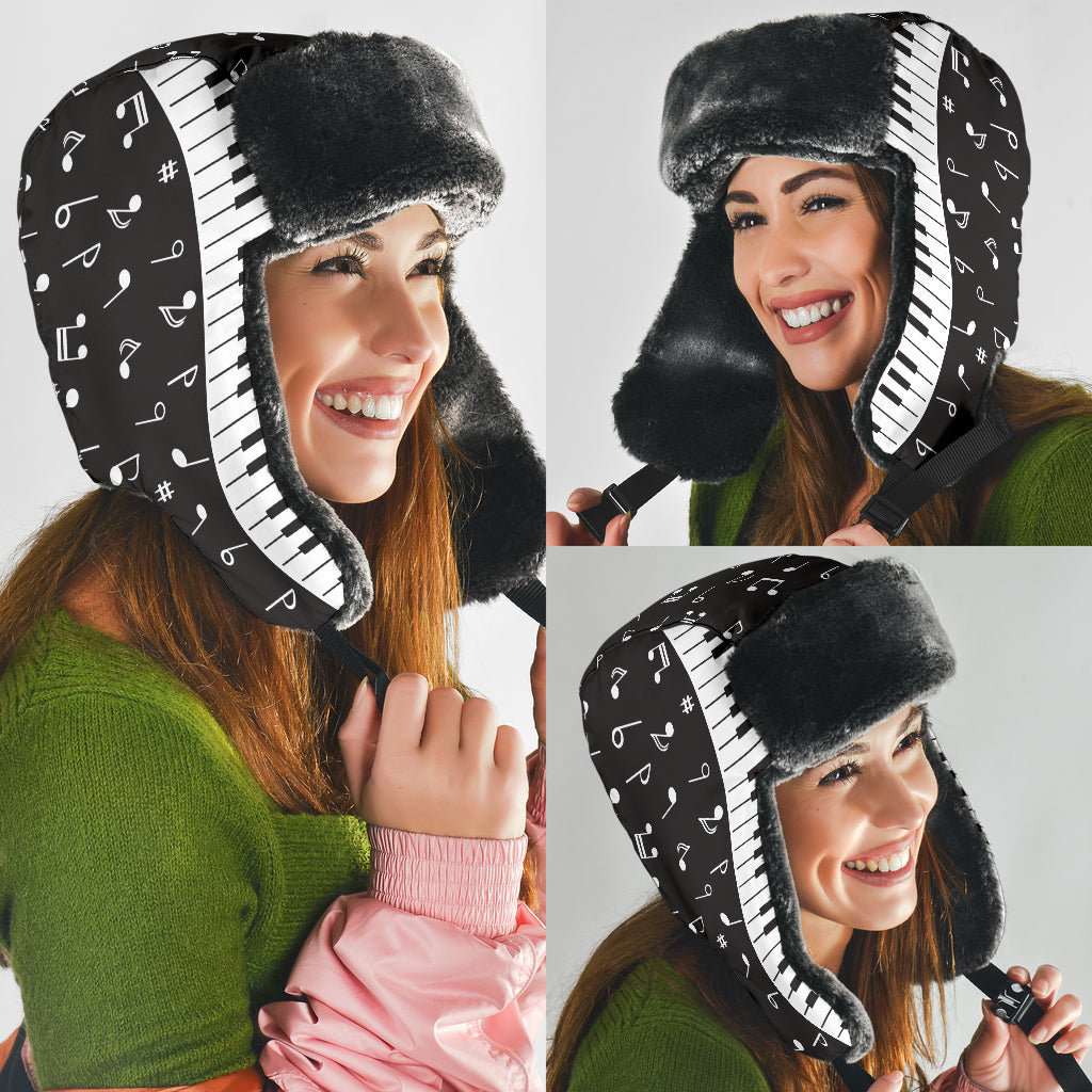 Piano Keys And Music Notes Trapper Hat