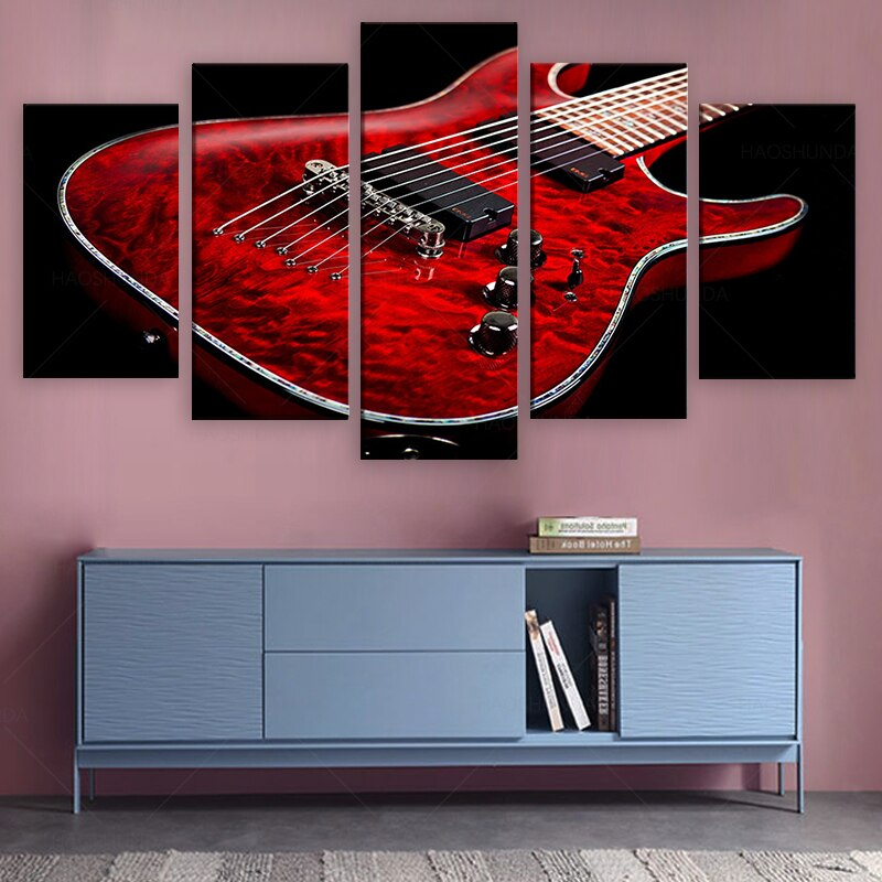 Red Guitar Print Canvas Art