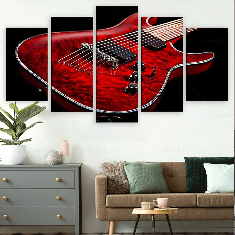 Red Guitar Print Canvas Art