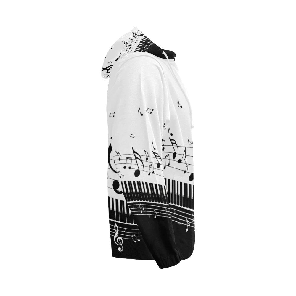 Piano Key and Music Notes Zip Hoodie