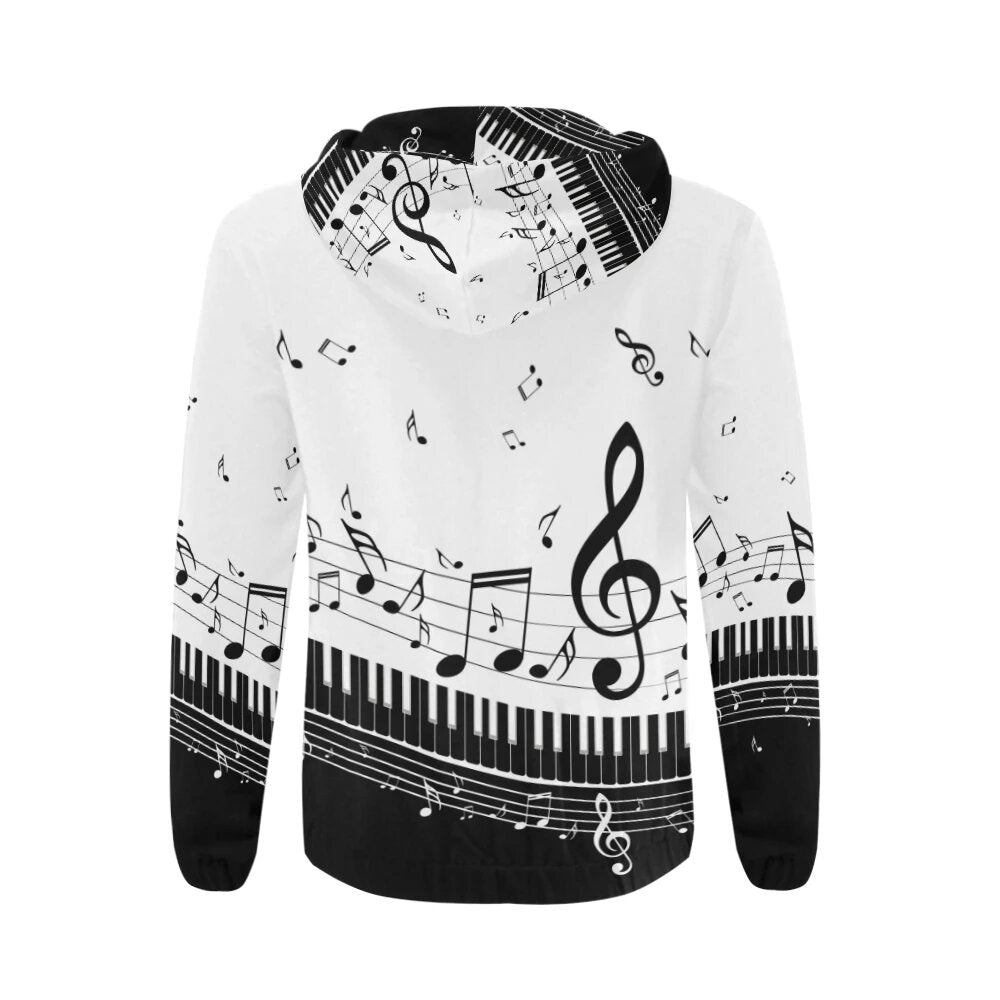 Piano Key and Music Notes Zip Hoodie