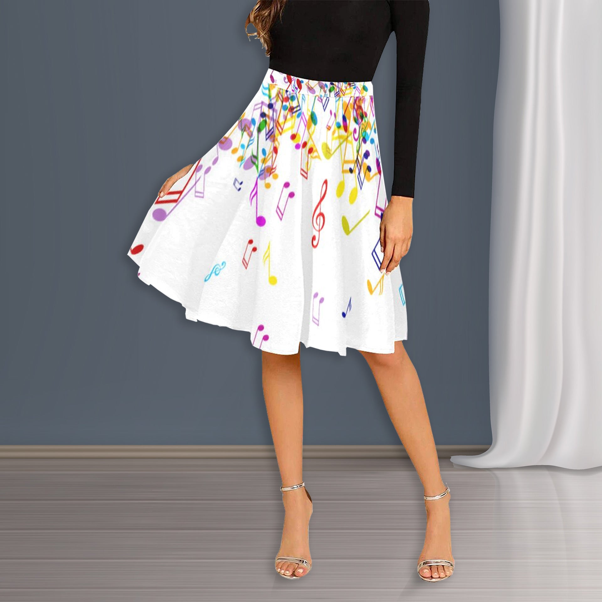 Colorful Music Notes Midi Skirt