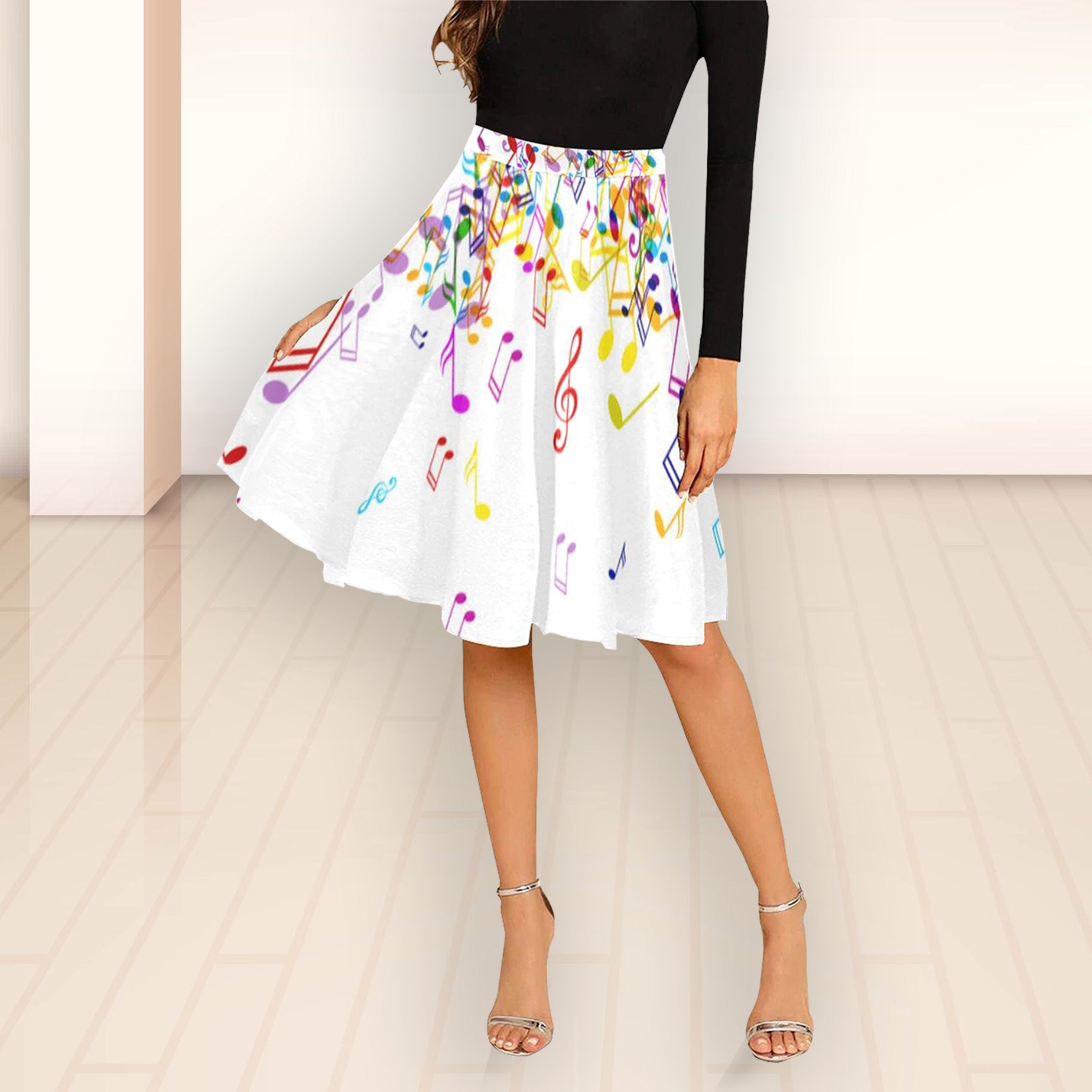 Colorful Music Notes Midi Skirt
