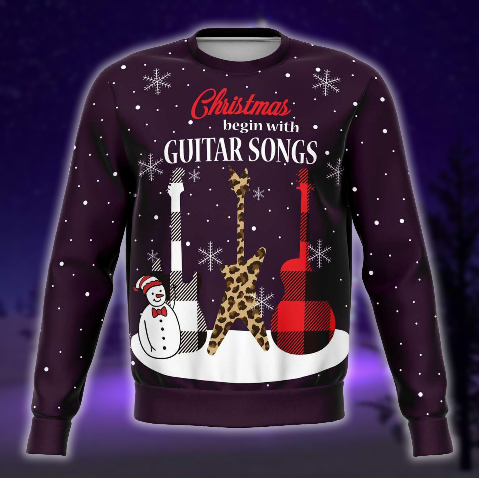 Christmas Begin With Guitar Songs Plum Sweatshirt