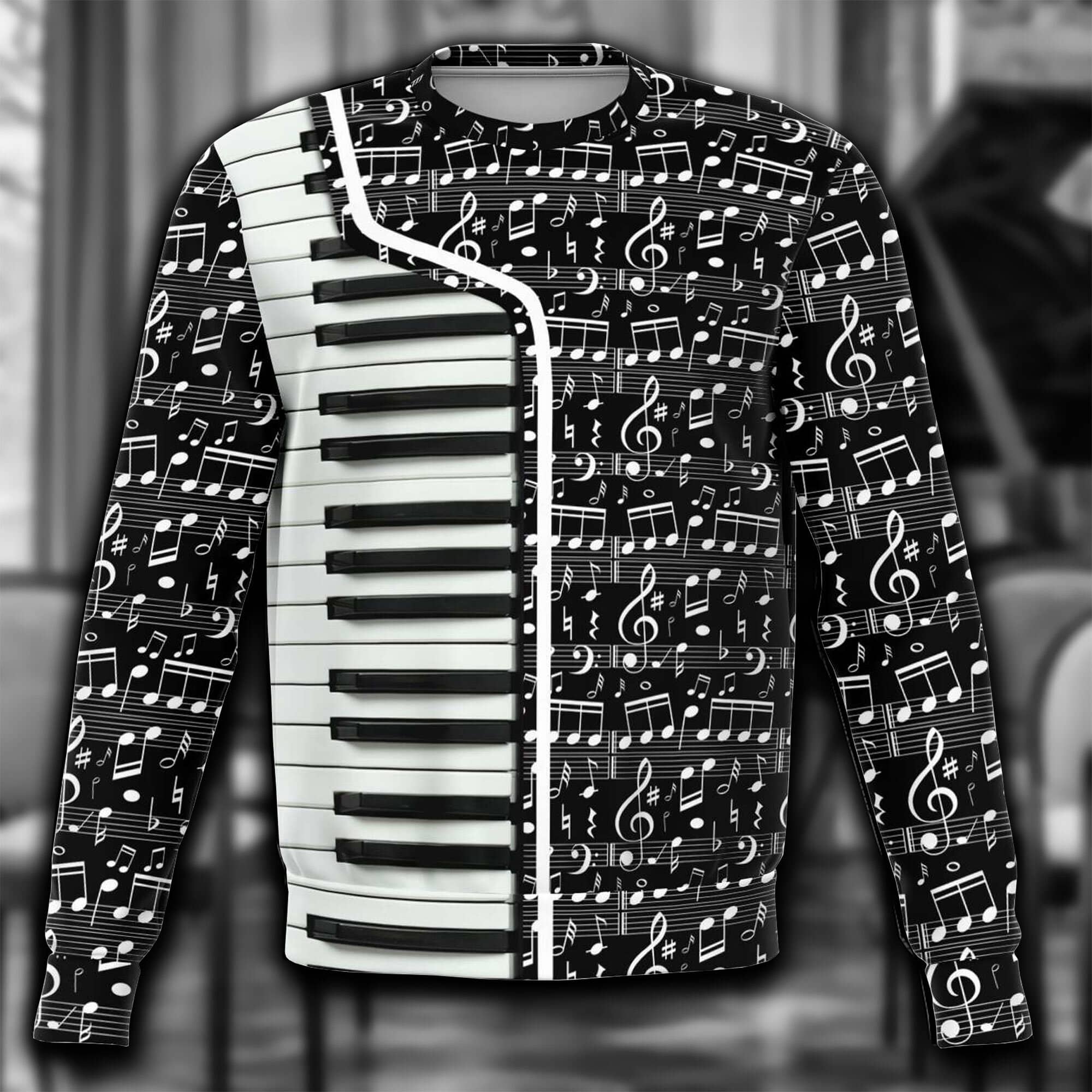 Music Notes Piano Keys Black Sweatshirt