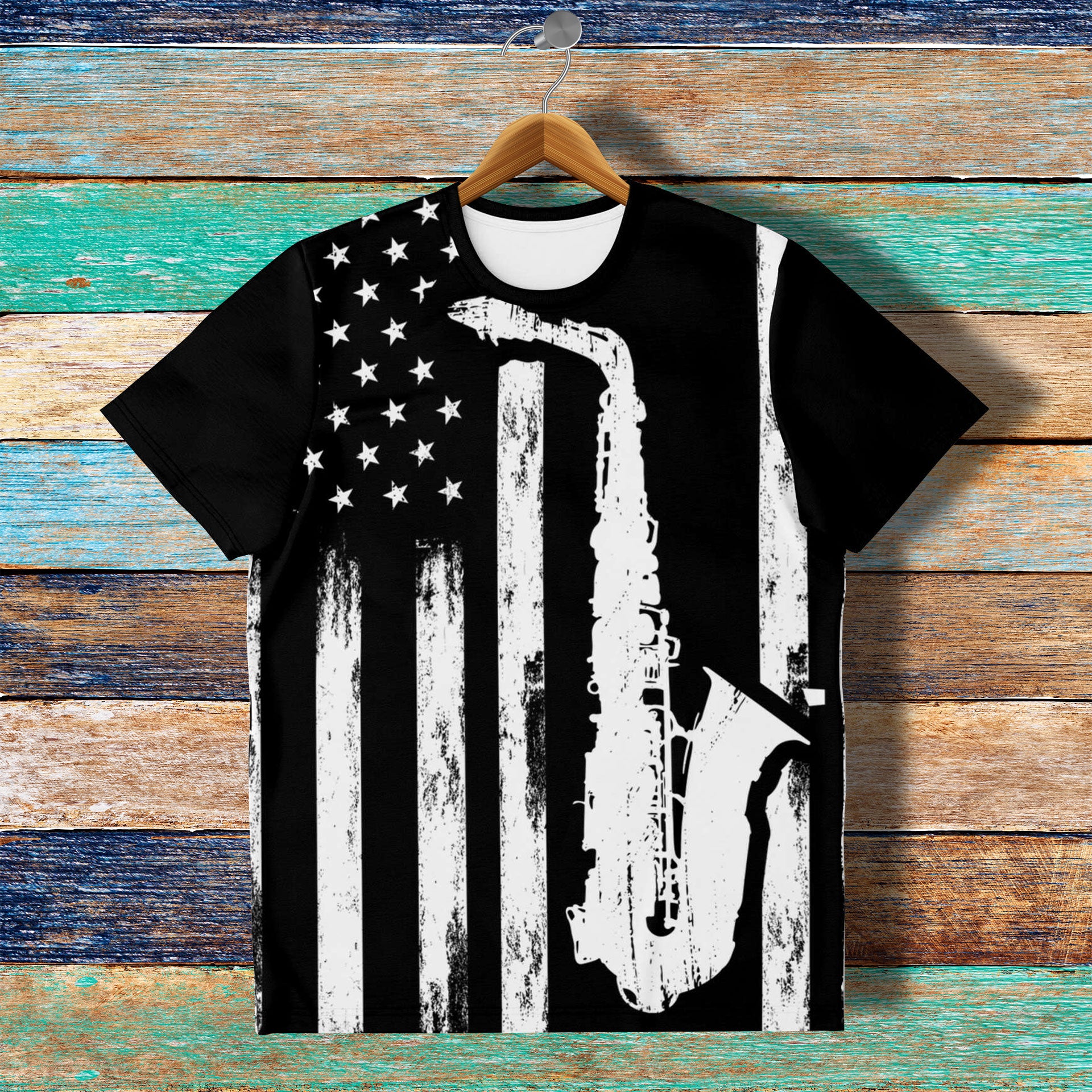 Saxophone American Flag T-Shirt