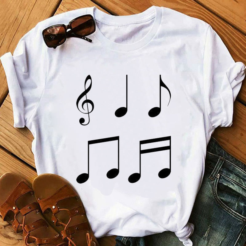 Huge Music Notes White T-shirt