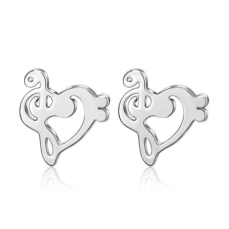 Silver Music Note Heart Earrings