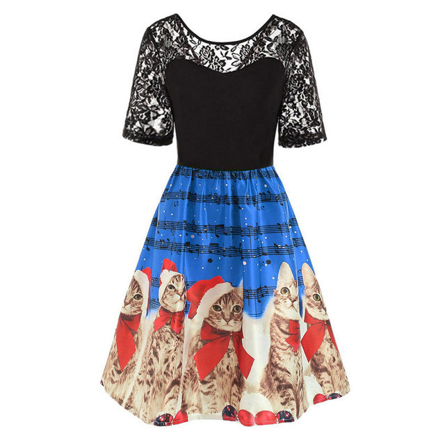 Lace Christmas Cats Music Dress