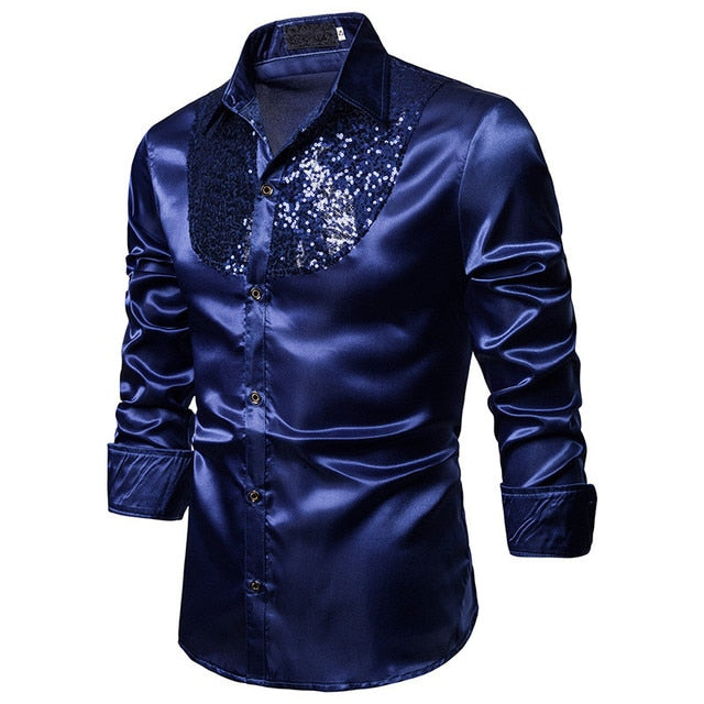 mens glitter dress shirts Small Black Sequin Shirt